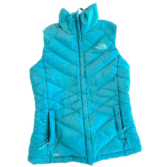 The North Face Vest Womens Sz Small Teal 550 Goose Down Puffer Style Aconcagua - Picture 1 of 8